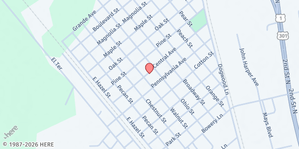 Map showing WWLTC Outreach Ministry at 210 Central Avenue, Homeland, GA