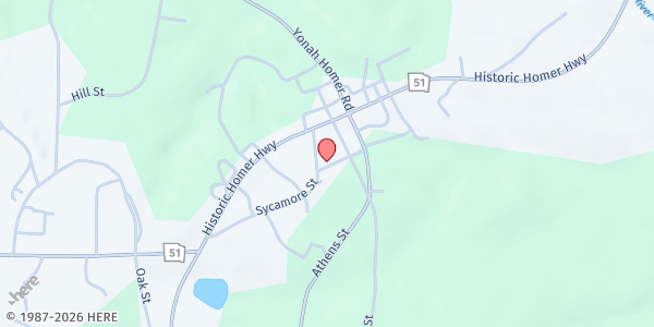 Map showing Homer Methodist Church, Inc. at 141 Sycamore St., Homer, GA