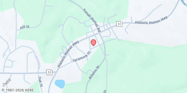 Map showing Homer UMC at 141 Sycamore St., Homer, GA