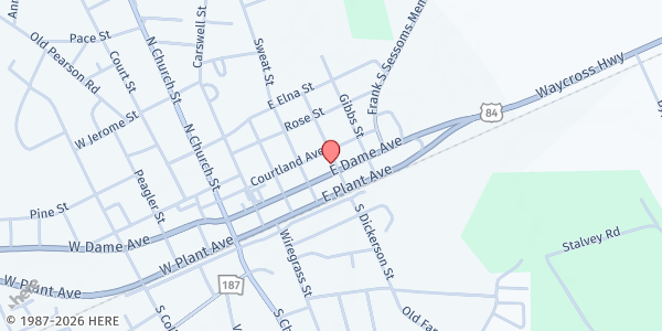 Map showing Love God Ministries at 259 East Dame Avenue, Homerville, GA