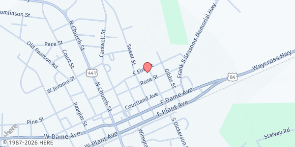 Map showing New Vision Church of God at 215 Dickerson Street, Homerville, GA