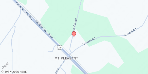 Map showing Akin Memorial Church at 160 Sansavilla Road, Hortense, GA