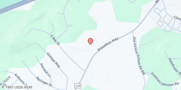 Map showing Crossview Church at 1219 GA-124, Hoschton, GA