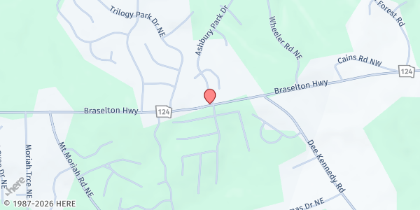 Map showing Hamilton Mill Presbyterian Church at 5152 Braselton Hwy, Hoschton, GA