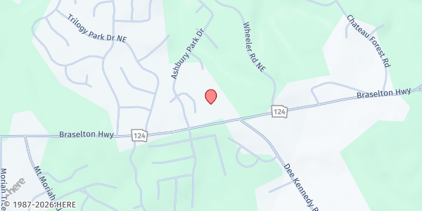 Map showing Hamilton Mill Presbyterian Church at 5152 Braselton Hwy., Hoschton, GA