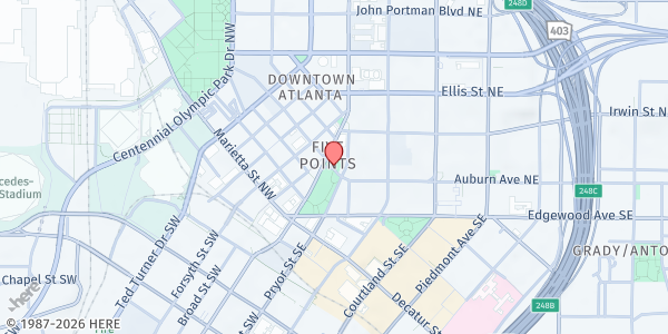 Map showing Atlanta Justice Alliance - Hotel District at 91 Peachtree Street, Hotel District, GA