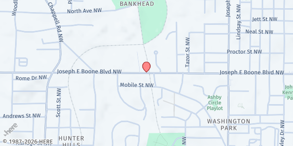 Map showing Georgia Harm Reduction Coalition - Food Pantry at 759 Joseph E. Boone Boulevard Northwest, Hunter Hills, GA