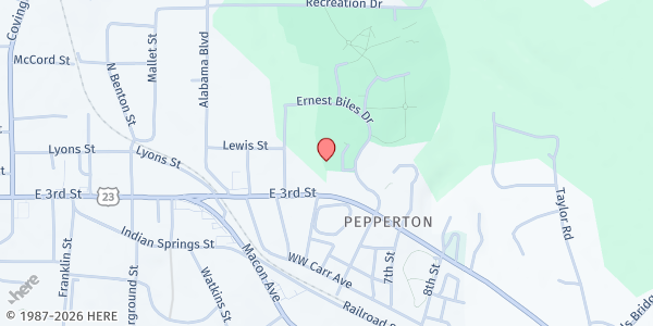 Map showing Butts County Senior Center at 580 Ernest Biles Dr., Jackson, GA