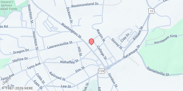 Map showing First Baptist Church of Jefferson at 246 Washington St., Jefferson, GA