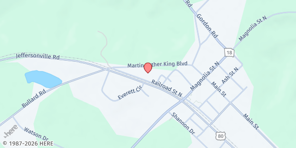 Map showing ASPIRE Foundation Pantry @ Williams Chapel CME Church at 181 N. Railroad St., Jeffersonville, GA