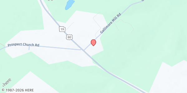 Map showing Higgsville Baptist Church at 18 Gallimore Mill Rd., Jeffersonville, GA