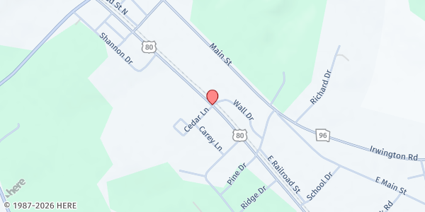 Map showing Jeffersonville Church of God at 31044 US-80, Jeffersonville, GA