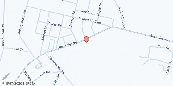 Map showing Grace Assembly of God at 2324 Rayonier Road, Jesup, GA