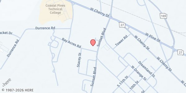 Map showing Jesup Church of God at 444 Sunset Blvd, Jesup, GA