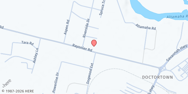 Map showing The Grace Place at 3607 Rayonier Road, Jesup, GA