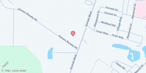 Map showing Unity Church of God at 1580 Sunset Boulevard, Jesup, GA