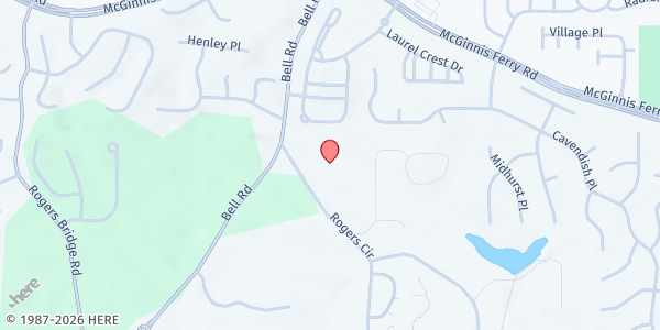 Map showing Good News Atlanta Church at 11000 Rogers Circle, Johns Creek, GA