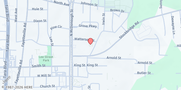 Map showing Andrews Chapel UMC at 122 Watterson Street, Jonesboro, GA