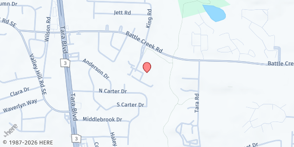 Map showing Clayton County Division of Family and Children Services Office at 877 Battle Creek Road, Jonesboro, GA