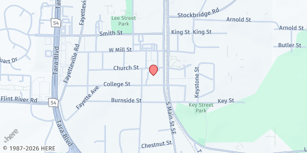 Map showing Jonesboro First UMC Food Co Op at 142 S. Main St., Jonesboro, GA