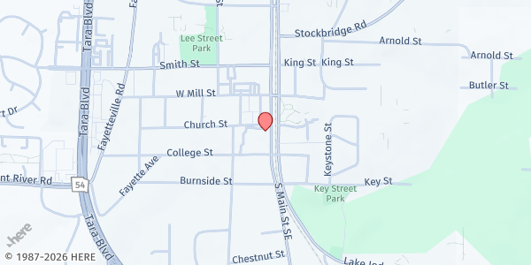 Map showing Jonesboro First UMC Food Co Op at 142 South Main Street, Jonesboro, GA