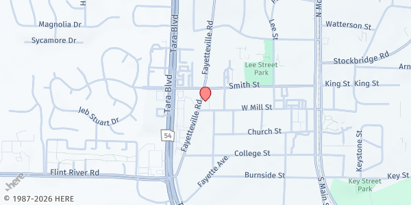 Map showing Shiloh Baptist Community Development at 216 West Mill Street, Jonesboro, GA