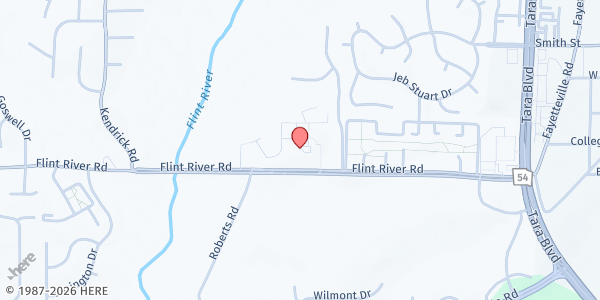 Map showing St. Philip Benizi Church at 591 Flint River Rd., Jonesboro, GA