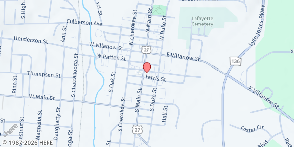 Map showing North Georgia Community Action - LaFayette at 201 South Main St. D, LaFayette, GA