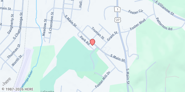 Map showing Walker County Senior Life Services Center at 636 South Main St., LaFayette, GA