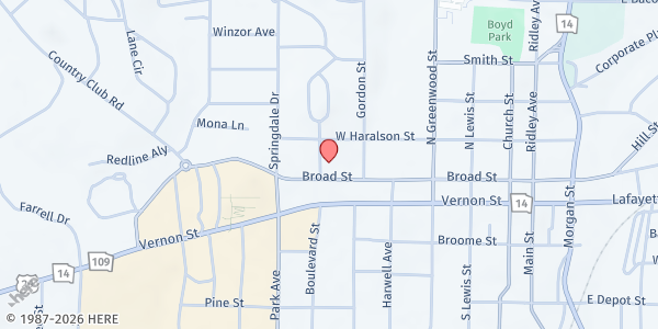 Map showing Broad Street Church of Christ at 408 Broad St., LaGrange, GA