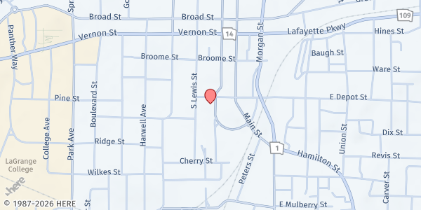 Map showing Interfaith Food Closet at LaGrange Personal Aid at 416 Pierce St., LaGrange, GA