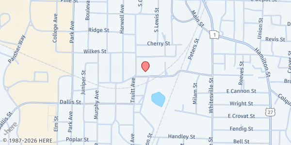 Map showing Unity Baptist Church at 715 S. Greenwood St., LaGrange, GA