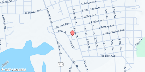 Map showing Lanier County Senior Center at 104 S. Oak St., Lakeland, GA