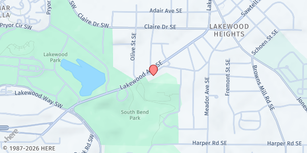 Map showing Atlanta Inner-City Ministry at 1966 Lakewood Terrace Southeast, Lakewood Heights, GA