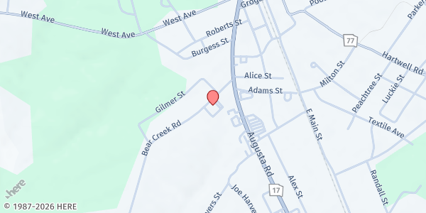 Map showing Lavonia Church of God at 107 Bear Creek Rd., Lavonia, GA