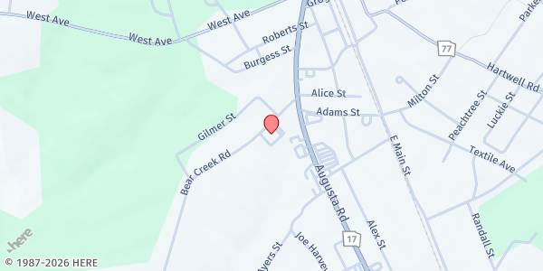 Map showing Lavonia Church of God at 107 Bear Creek Road, Lavonia, GA