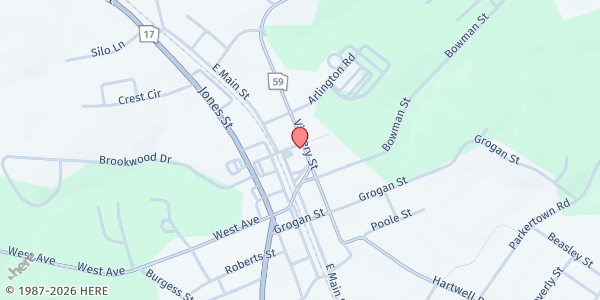 Map showing Lavonia Presbyterian Church at 5610 Vickery St., Lavonia, GA