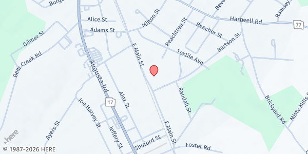 Map showing World Outreach Ministries (d/b/a Ignited Church) at 580 E. Main Street, Lavonia, GA