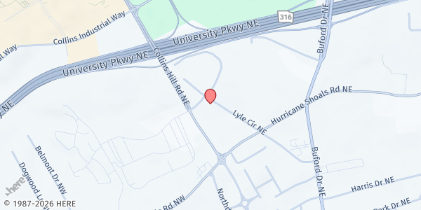 Map showing A Grateful Mind International at 672 Lyle Circle, Lawrenceville, GA