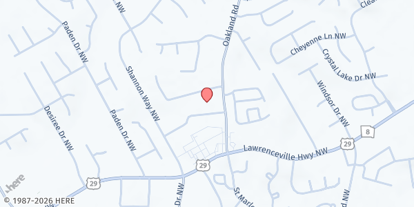 Map showing GracePointe Community Church at 311 Oakland Road, Lawrenceville, GA