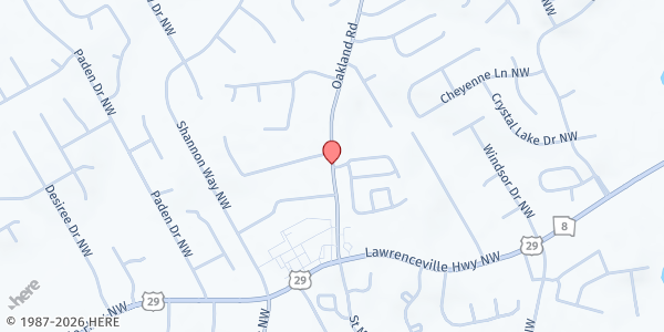 Map showing Gracepointe Community Church of Gwinnett at 311 Oakland Road, Lawrenceville, GA