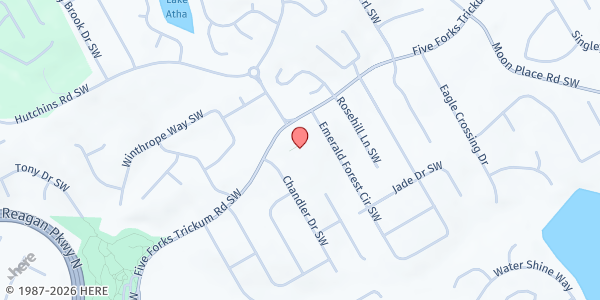Map showing Gwinnett Community Church at 2516 Five Forks Trickum Road Southwest, Lawrenceville, GA