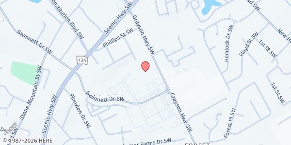 Map showing Lawrenceville Praise Community Church at 329 Grayson Hwy., Lawrenceville, GA