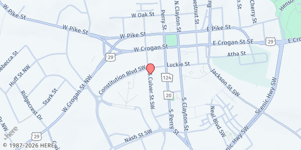 Map showing Madinah Food Pantry, Inc. at 211 Culver Street South, Lawrenceville, GA