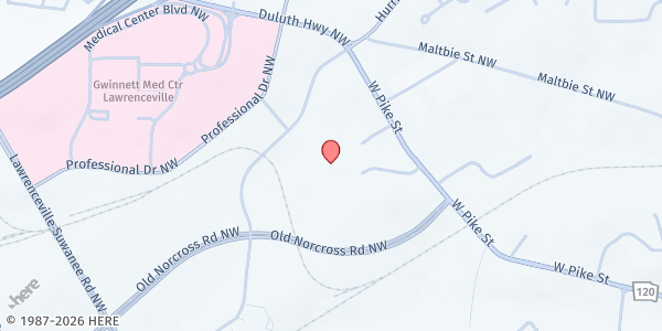Map showing Mending the Gap - Lawrenceville at 585 Old Norcross Rd., Lawrenceville, GA
