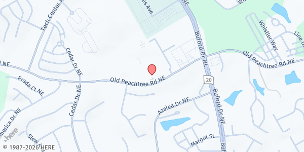 Map showing North Metro Baptist Church at 1026 Old Peachtree Road Northeast, Lawrenceville, GA