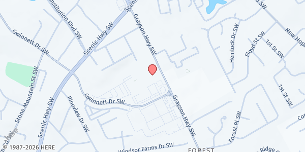 Map showing Praise Community Church at 329 Grayson Hwy., Lawrenceville, GA