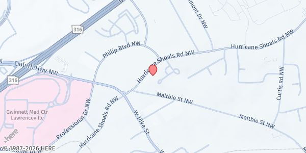 Map showing The Quinn House at 555 Hurricane Shoals Road Northwest, Lawrenceville, GA
