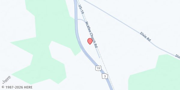 Map showing Mc Afee Grove Baptist Church at 1403 US-19, Leesburg, GA