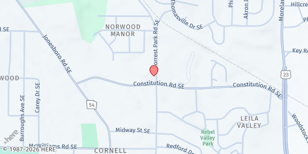 Map showing Bible Way Ministries International, Inc. at 894 Constitution Road Southeast, Leila Valley, GA